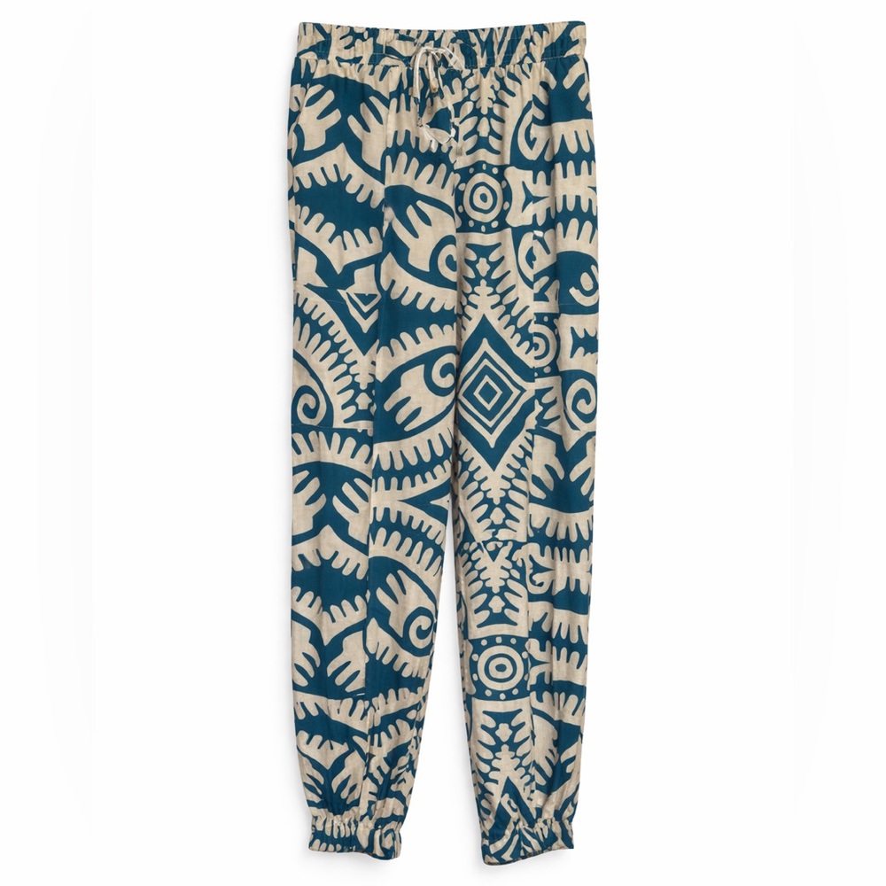 Haute Hippie Linen Blend tribal Print Drawstring Pants, sz Small